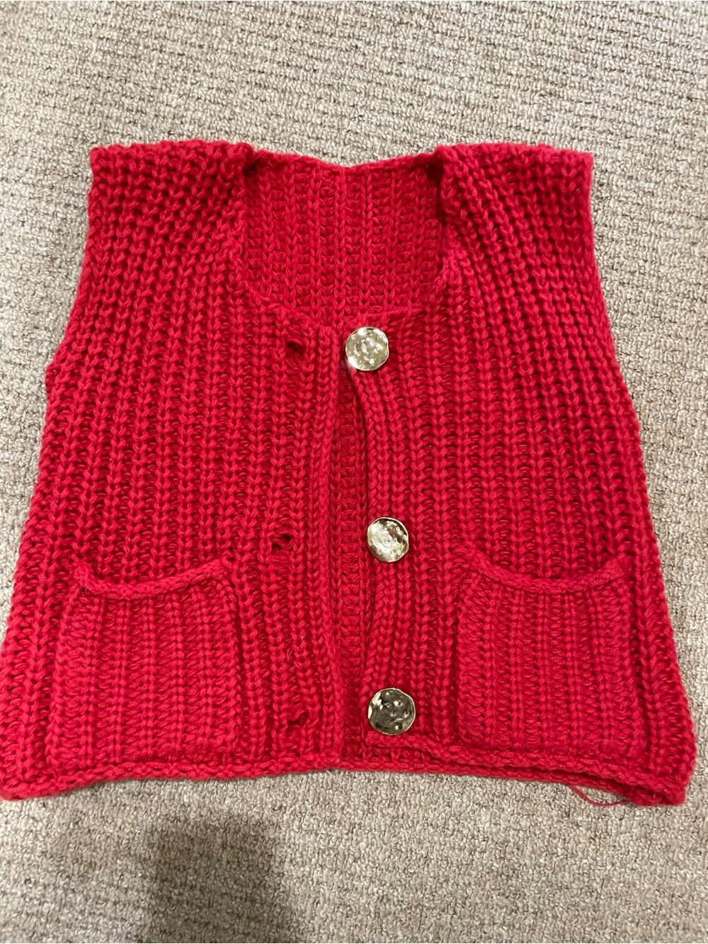 Red Knit Button-Front Women's Vest Sweater one size